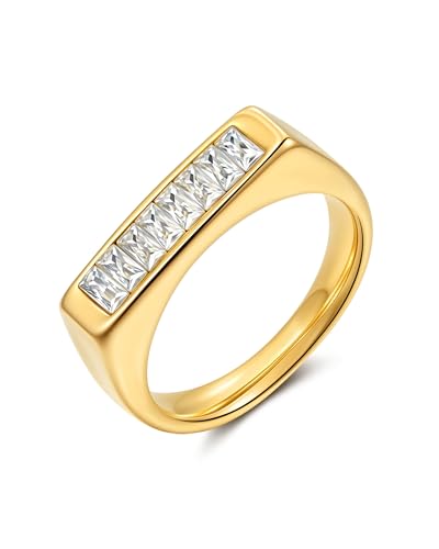 YeGieonr Gold Rings for Women Non Tarnish - 18K Gold Plated Stainless Steel Chunky Oval Statement Ring, Dainty Thick Waterproof Stackable Ring - color: Rectangle, size: 9