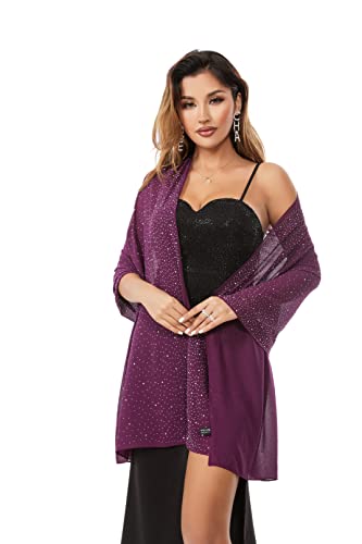 Shawls and Wraps for Evening Dresses Sheer Chiffon Women Elegant Soft Silky Sparkly Wedding Bridal Scarf - color: Plum C