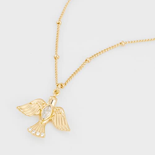 Fettero Animal Necklaces for Women 14K Gold Plated Charm Snake Necklace Elephant Bird Cat Butterfly Pendant Cute Dainty Necklace Jewelry - style: Dove Peace