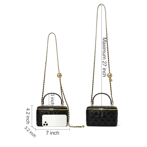 DORIS&JACKY Small Quilted Box Crossbody Purse For Women, Designer Lambskin Leather Mini Top Handle Tote Bag With Chain Strap - color: 1-black