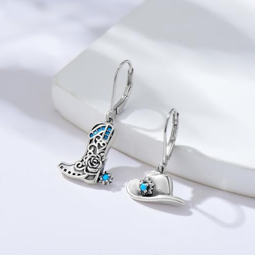Western Earrings for Women 925 Sterling Silver Turquoise Western Country Dangle Drop Earrings Country Jewelry Gifts for Cowgirl Cowboy - style: Cowboy Boot-D