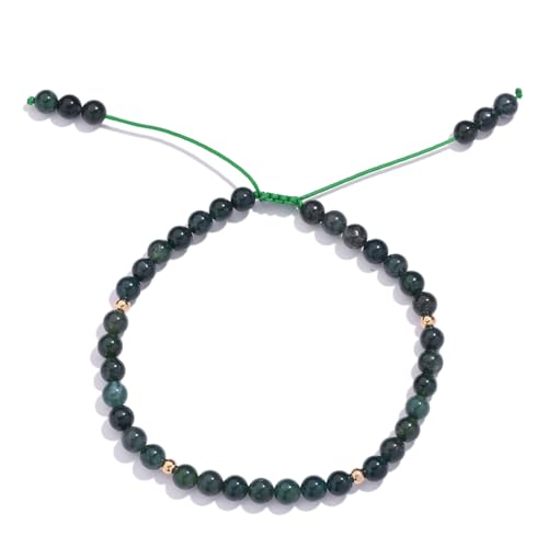 Softones 6mm Natural Stone Anklet for Women Gemstone Ankle Bracelets for Women Healing Energy Crystal Anklets Adjustable(8.5-10 Inches) - color: Moss agate