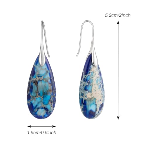 SELOVO Stone Fishhook Dangle Drop Earrings Statement Earrings for Women Stone - color: Dark Blue-Silver Color Hook