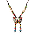 Boho Colorful Ceramic Bead Necklace for Women, Butterfly Pendant Necklace, Handmade Bohemian Statement Jewelry Gifts for Mom - color: Multi