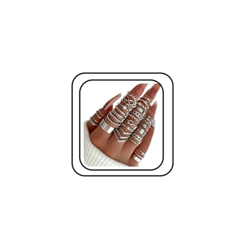 GYRMMUE Gold Rings Set Stackable Cubic Zirconia Knuckle Rings Irregular Geometric Ring Sparkle Star Moon Butterfly Rhinestone Rings Set Vintage Boho Joint Finger Midi Ring for Women - color: Silver