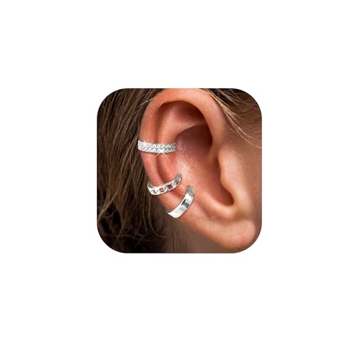 LOYALLOOK Ear Cuff Earrings for Women 14K Gold Plated Ear Cuffs Non Piercing Clip on Cartilage Earring Trendy Fake Earrings Hypoallergenic Huggie Hoop Clip Cuff Earring Lightweight - color: silver-double cz