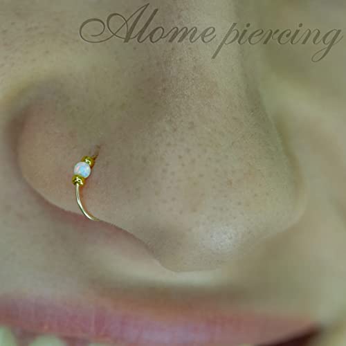 925 Sterling Silver & 14K Gold Filled Nose Ring Hoop Handmade Piercing Jewelry For Women - 24 Gauge 2mm,7mm Tiny Nose Ring with Opal - Gift Ready - color: White Opal Gold