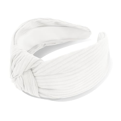 YISSION Wide Knotted Headbands for Women Non Slip Head Band White Headband Fashion Top Knot Hairband Hair Accessories for Women Girls - color: White