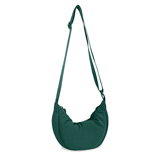Nylon Crescent Crossbody Bag for Women Purses Trendy Men,Small Travel Sling Bag Hobo - color: Dark Green, size: Small