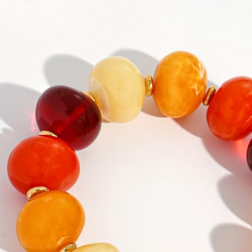 Multicolor Chunky Beaded Bracelet for Women Bold Acrylic Resin Stretch Bracelet Summer Beach Statement Bracelets Trendy Elastic Bangle Jewelry - color: Chunky bead bracelet-multi brown