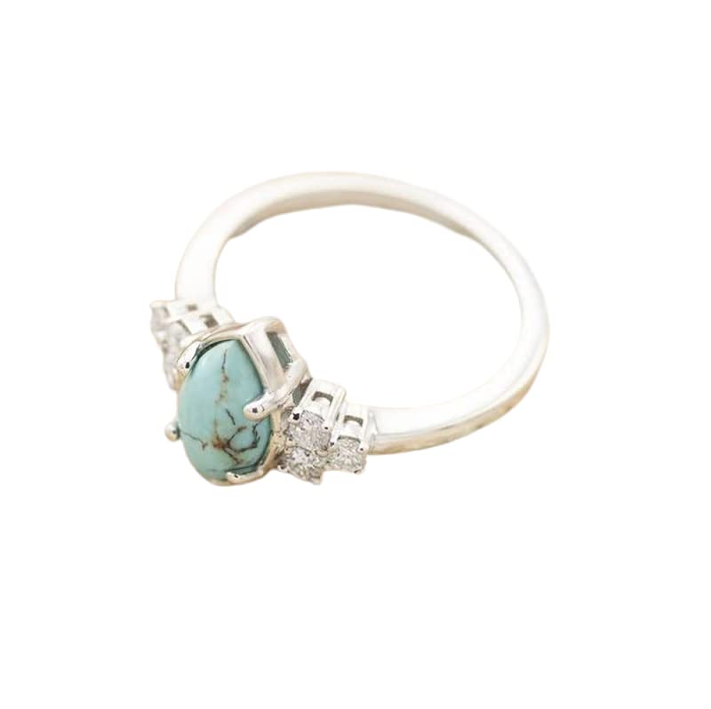 3 PCS Natural Turquoise Diamond Ring Set - Western Jewelry Silver Color Rings for Women - Bohemian Joint Knuckle Finger Rings With Sparkling Natural Gemstone - size: 5