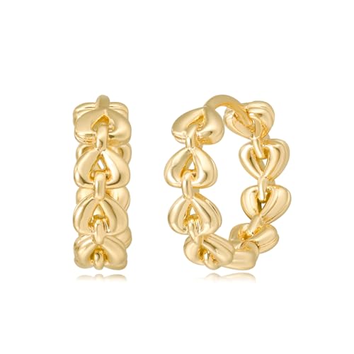 MYEARS Women Earrings Gold Huggie Hoop 14K Small Simple Hypoallergenic Everyday Jewelry - style: Heart Link