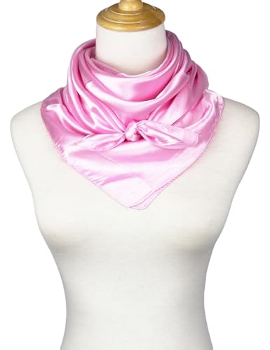 vabovin Satin Head Scarf for Women Solid Color, 35×35 in | Silk Feel Neckerchief, Hair Scarf, Fashion Bandana, Headscarf, Headband, Hair Wrap Sleeping, Daily Fashion Styling - color: 211 Pink