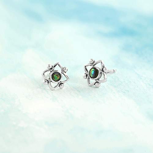 Boma Jewelry Sterling Silver Flower Shaped Dot Stud Earring - color: Abalone