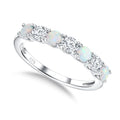 3.5mm Stackable Rings S925 Sterling Silver Created Birthstone & Cubic Zirconia Ring for Women Wedding Bands Anniversary Birthday Jewelry Size 6 to 10(with Box) - color: 10-Created Opal & CZ-Oct