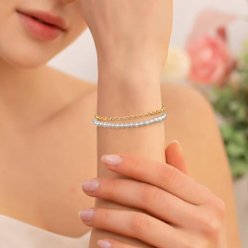 Dainty Pearl Chain Bracelets 14K Gold Bracelet for Women Adjustable Baroque Culture Jewelry Gifts for Mother Wife - color: I