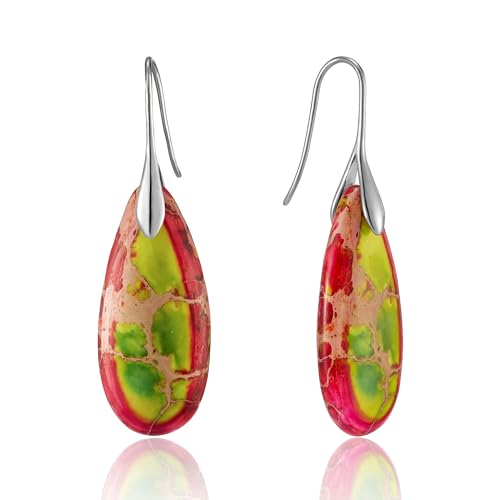 SELOVO Stone Fishhook Dangle Drop Earrings Statement Earrings for Women Stone - color: Red&Yellow green-Silver Color Hook