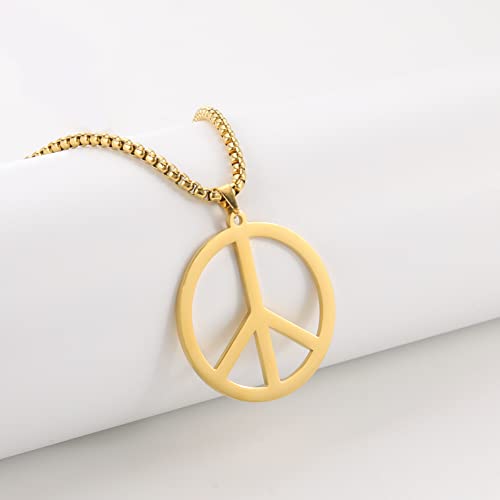 LIKGREAT Peace Necklace Peace Sign Symbol Pendant Necklace Box Chain Necklace for Women Men - color: gold