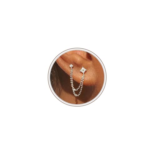 Freekiss Gold Chain Studs Earrings for Women Trendy: Hypoallergenic 14K Gold Plated Dangle Earrings Dainty Small Long Chain Earring Set Fashion Gold Jewelry for Women - style: 4cz chain earrings-SL