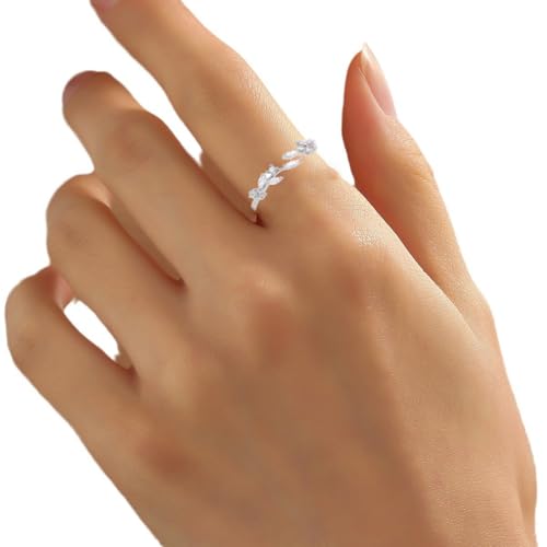 Adjustable Women's Cubic Zirconia Leaf Shaped Ring, 18K Gold-Plated Exquisite Stackable Women's Ring, A Great Gift for Her - color: G
