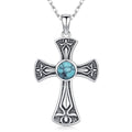 Cross Necklace 925 Sterling Silver Turquoise Christian Pendant Religious Cross Jewelry Christmas Gifts for Women Men - style: Retro