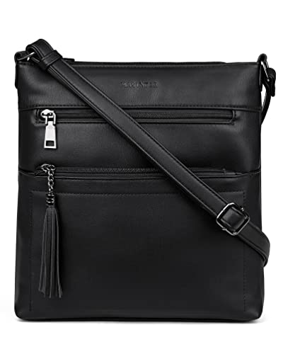 MASINTOR Crossbody Purses for Women, Multi Pocket Casual Crossbody Bag, Adjustable Strap Shoulder Bag with Tassel - color: Pure Black