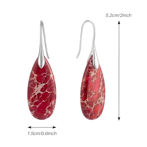 SELOVO Stone Fishhook Dangle Drop Earrings Statement Earrings for Women Stone - color: Red-Silver Color Hook