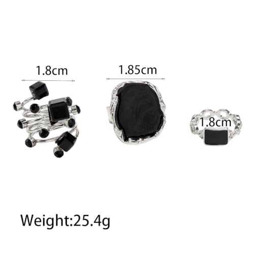 Chunky Black Crystal Statement Rings for Women Gold Large Enamel Round Finger Ring Vintage Cocktail Party Formal Prom Festival Birthday Jewelry - color: Silver