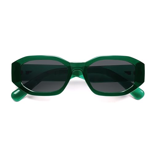 VANLINKER Trendy Polarized Hexagon Sunglasses for Women Men Retro 90s Rectangle Shades Vintage Square Frame VL9887 - color: C3-transparent Dark Green/Grey