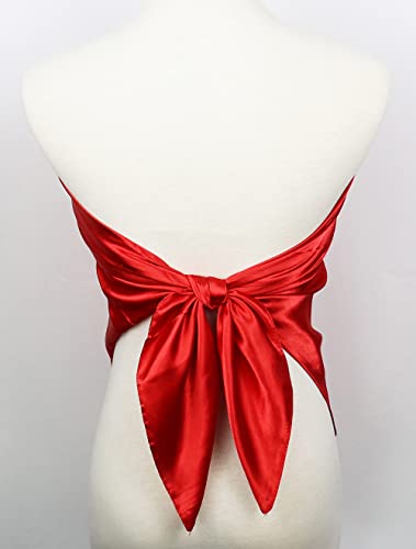 vabovin Satin Head Scarf for Women Solid Color, 35×35 in | Silk Feel Neckerchief, Hair Scarf, Fashion Bandana, Headscarf, Headband, Hair Wrap Sleeping, Daily Fashion Styling - color: 216 Red