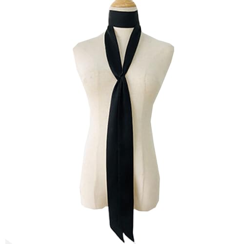 Long Thin Skinny Scarf Satin Neckerchief Ribbon Tie Waist Belt for Women - color: Black