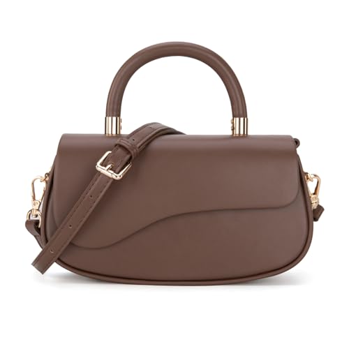 Milan Chiva Small Top Handle Purse for Women Elegant Crossbody Bag with Adjustable Strap for Evening Party & Daily Use - color: Dark Brown