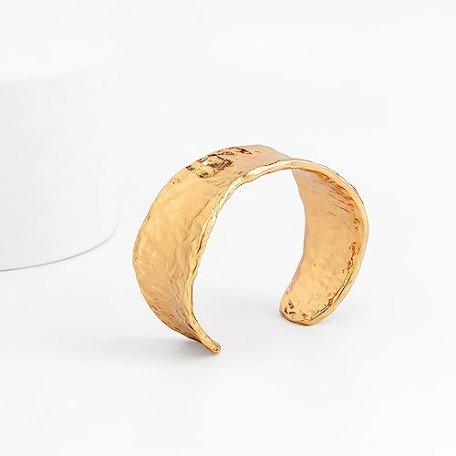 COLORFUL BLING Minimalist Hammered Irregular Cuff Bracelets for Women Open Wide Chunky Cuff Statement Wrap Bangle Bracelet - color: irregular gold