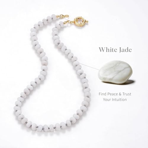 KissYan Beaded Gemstone Necklace for Women, Natural Stone Beach bead Necklace, 18" Boho Summer Handmade Jewelry Gifts - color: Cloud Dancer