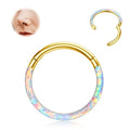 BodyBonita Hinged Opal Nose Rings Hoops - 16G/18G/20G 316L Surgical Steel Hinged Hoop Nose Rings Septum Rings Conch Helix Daith Piercing Jewelry Purple/Pink/Blue/White 10mm/8mm Silver/Gold Plated