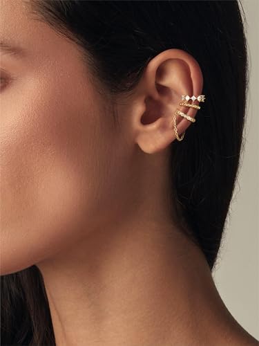 14K Gold Plated Ear Cuff Earrings for Women, Dainty Ear Cuffs Non Pierced Trendy Cubic Zirconia Cartilage Hoop Earring Fashion Jewelry Set for Women
