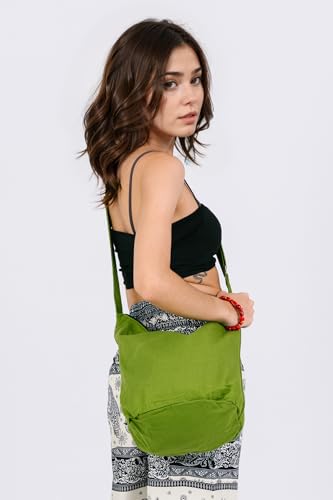 Your Cozy Hobo Sling Bags For Women Crossbody Bag Thai Top Handmade Shoulder Bag with Adjustable Strap - color: Forest Green