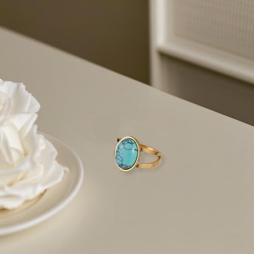 Turquoise Western Ring for Women. 18k Gold Plated Statement Rings with Blue Stone. Retro Boho Chic Jewelry. Elegant Statement Ring for Classic Style - color: Turquoise