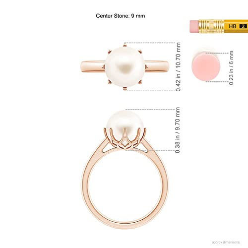 Angara Freshwater Pearl Crown Ring in Silver/14K Solid Gold/Platinum | Freshwater Pearl Solitaire Ring for Women | June Birthstone, Anniversary Jewelry Gift - color: Rose Gold, size: 6