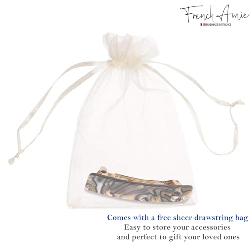 French Amie Small 2 1/4 inch Celluloid Handmade Hair Barrette No Slip Grip Durable Styling Women Hair Accessories Hair Clip for Girls, Made in France(Onyx Silver Grey) - color: Onyx Silver Grey