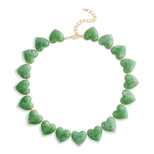 YUJIE Amber Acrylic Heart Choker Necklace for Women Vintage Punk Chunky Necklace Trendy Fashion Accessory - color: green