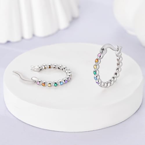 NARMO 925 Sterling Silver Hoop Earrings for Women Hypoallergenic Lightweight Simple Huggie Hoop Earrings Twisted Hoop Earrings Colorful Cubic Zirconia Hoop Earrings Rainbow Hoop Earrings - color: Colorful Sphere
