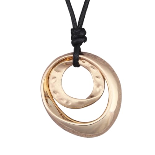 GelConnie Leather Necklace for Women Round Wooden Pendant Long Leather Choker Vintage Sweater Necklace Gold Chunky Boho Necklaces for Women - style: Boho Sweater Necklace