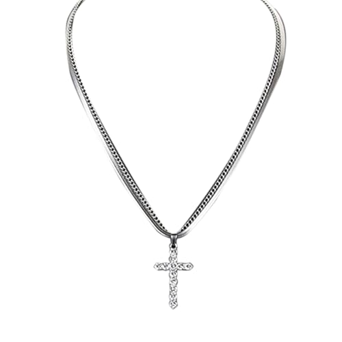 Gold Necklaces for Women Gifts - 14K Gold Plated Necklace for Women Necklaces for Her Tiny Fashion Jewelry for Teens，for Women Friends Jewelry Gifts，Necklace Gold Jewelry Birthday Gifts - style: Double layered diamond studded cross necklace