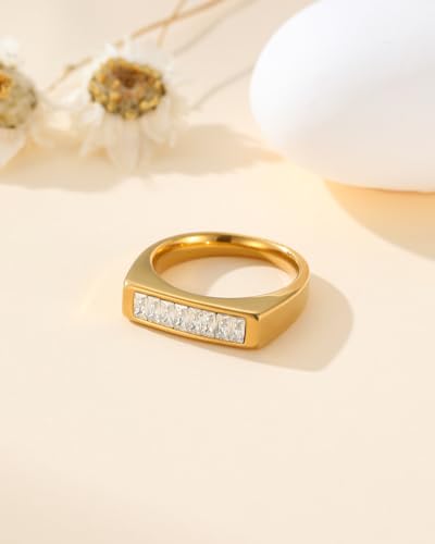 YeGieonr Gold Rings for Women Non Tarnish - 18K Gold Plated Stainless Steel Chunky Oval Statement Ring, Dainty Thick Waterproof Stackable Ring - color: Rectangle, size: 6