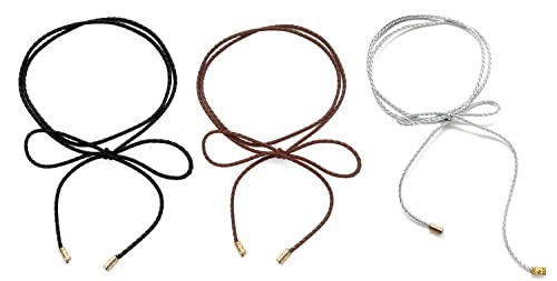 TeeYee Waist Belt Woven Knitted Rope/Chain PU leather 3 Pieces Tassel Rope Skinny Belt - color: 019blackcoffeesilver