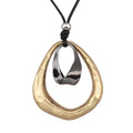Kelake Leather Necklace for Women Men Teen Vinatge Boho Alloy Pendant Choker Jewelry Fashion Sweater Necklaces with Adjustable Genuine Leather Chain - color: Black Gold 2 Circles Pendant