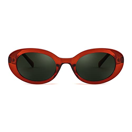 FEISEDY Sunglasses Womens, Retro Oval Cateye Sun Glasses Men, Small 90s Style B4128 - color: Red