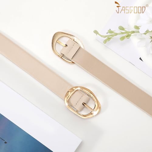 Women Leather Belt for Jeans Pants Ladies Casual Waist Belt Fashion Women Belt with Gold Buckle - color: Gold Beige, size: Suit for waist size 30"-34"