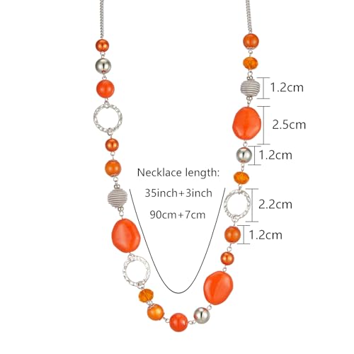 PEARL&CLUB Long Beaded Necklaces For Women - Sweater Chain Fashion Jewelry Necklace Gifts For Women - color: 23-Orange